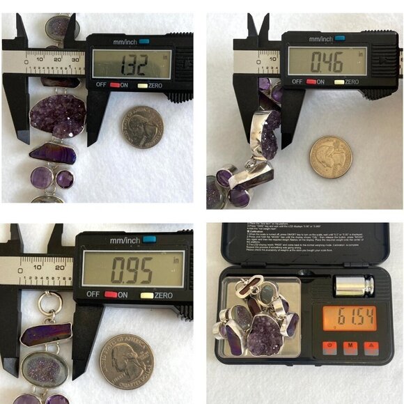 Chris Bales Sterling Silver 925 Heavy Amethyst Druzy Multi Gemstone Bracelet 61g - Picture 10 of 16